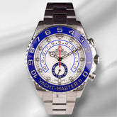 Rolex 44mm Yacht-Master II Steel Blue Bezel White Dial Men's Watch 116680